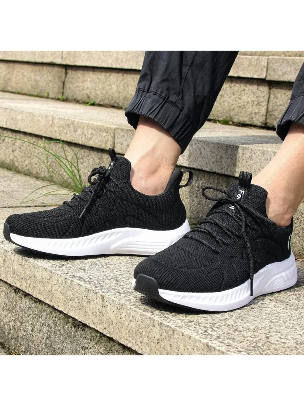 Men's Black White Non Slip Athletic Sneaker Slip On Walking Casual Running Shoes